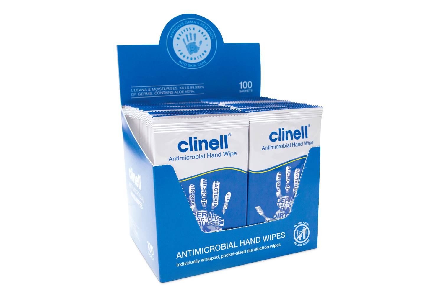 Clinell Antibactericidal Hand Wipes, 100 individually wrapped