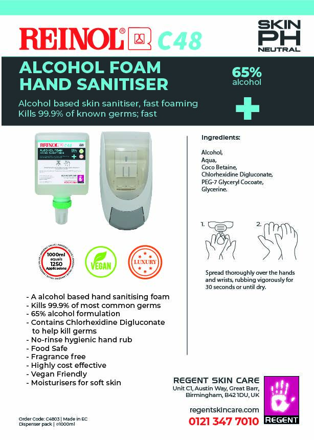 REINOL 65% ALCOHOL Foaming Hand Sanitizer 1x 1000ml