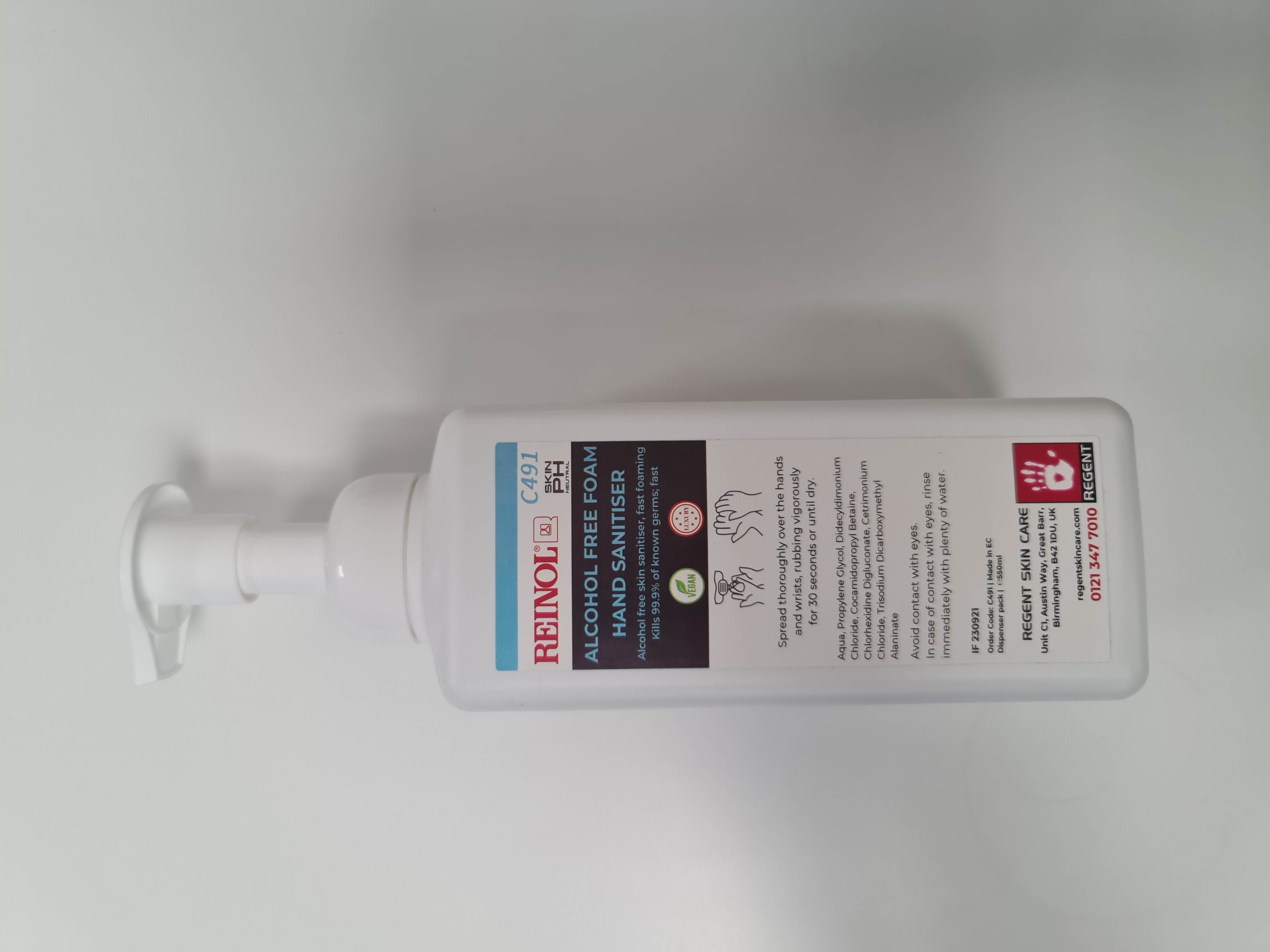 REINOL C491 ALCOHOL FREE FOAMING HAND SANITIZER, 500ml Pump Bottle