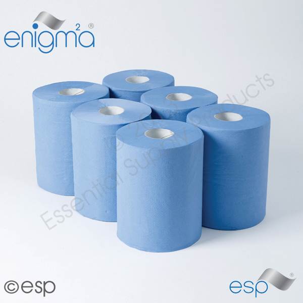 6 x 120m 2 ply Centre-feed Rolls Blue Embossed