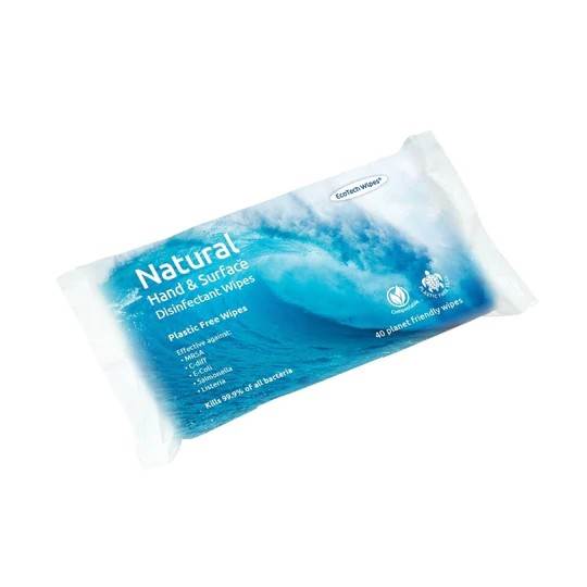 Natural Hand & Surface Disinfectant Wipes Plastic Free x 40