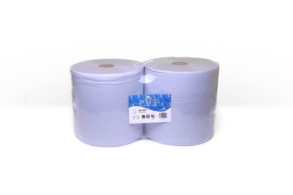 IBL400 Blue Industrial Wiping Rolls, 2 per pack, 400m per roll, 2 ply, 1000 sheets