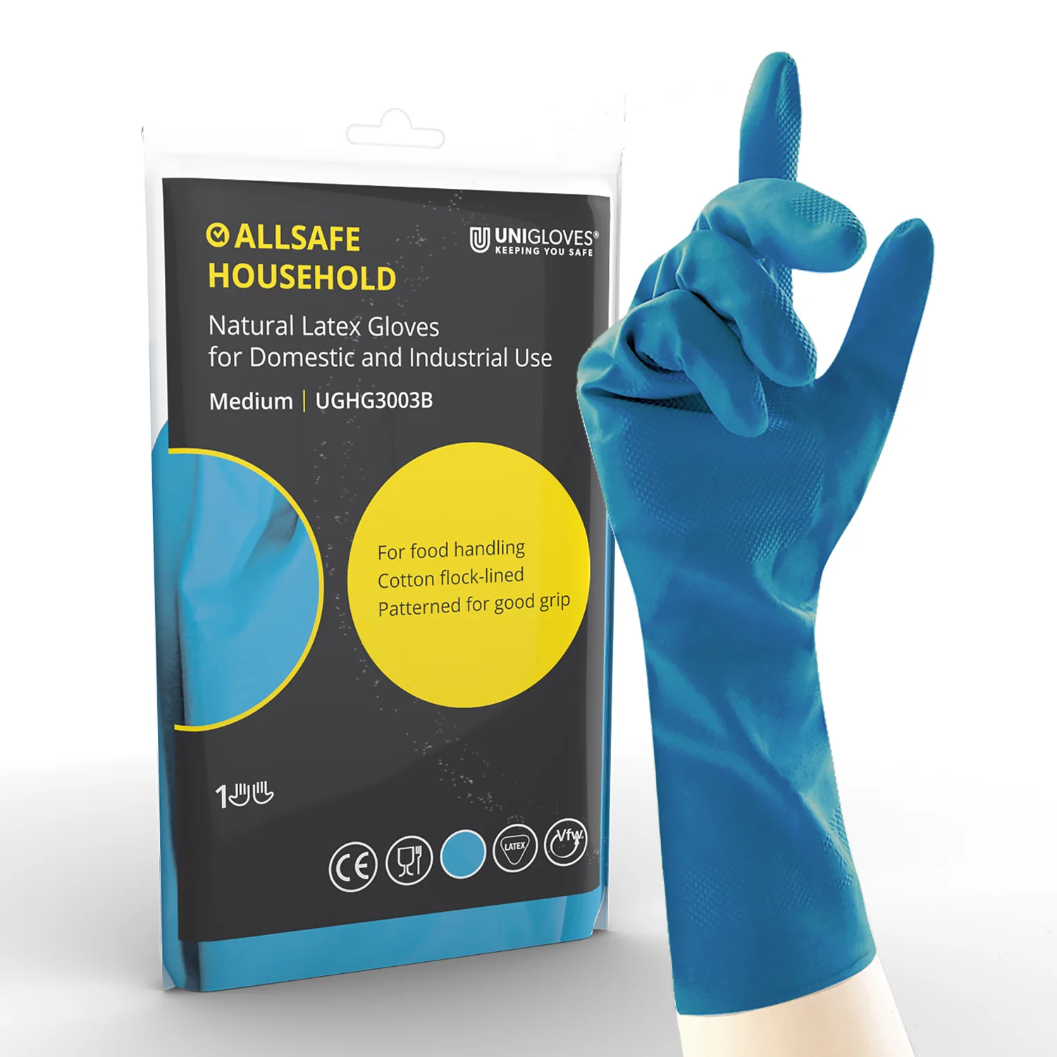 Unicare Blue Allsafe Household Gloves - Large (Pack of 12 Pairs)