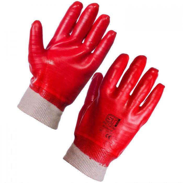 SUPERTOUCH PVC RED KNIT WRIST GLOVES x 12G-K/W