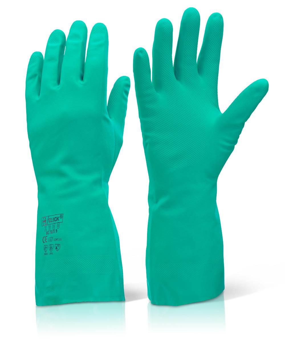 CLICK GREEN NITRILE FLOCK LINED GLOVES SIZE7G-NG7
