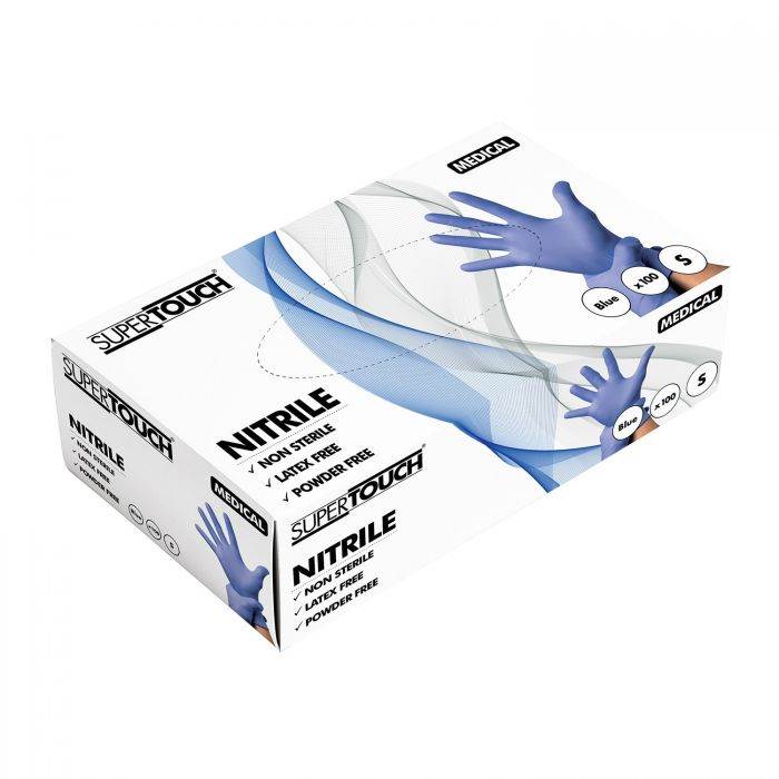 100 x Nitrile Blue PF Gloves -  MEDIUM