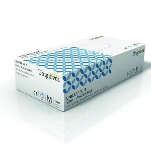 Disposable Vinyl Powder Free Gloves, Blue Food Safe, 100 per box, MEDIUM