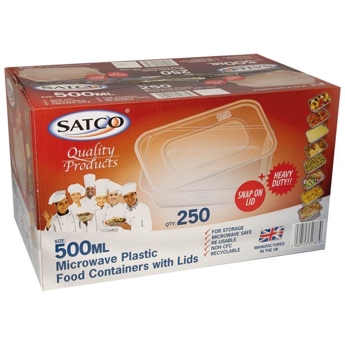 SATCO MICROWAVEABLE FOOD CONTAINERS WITH LIDS 500ml x 250MICRO-500