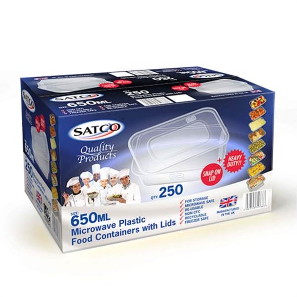 SATCO MICROWAVEABLE FOOD CONTAINERS WITH LIDS 650cc x 250MICRO-650