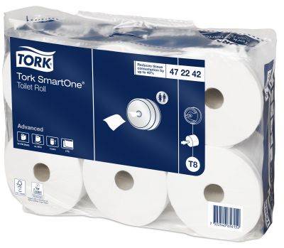 Tork 472242 Smart One Toilet Rolls, 6x 1150 sheets, White