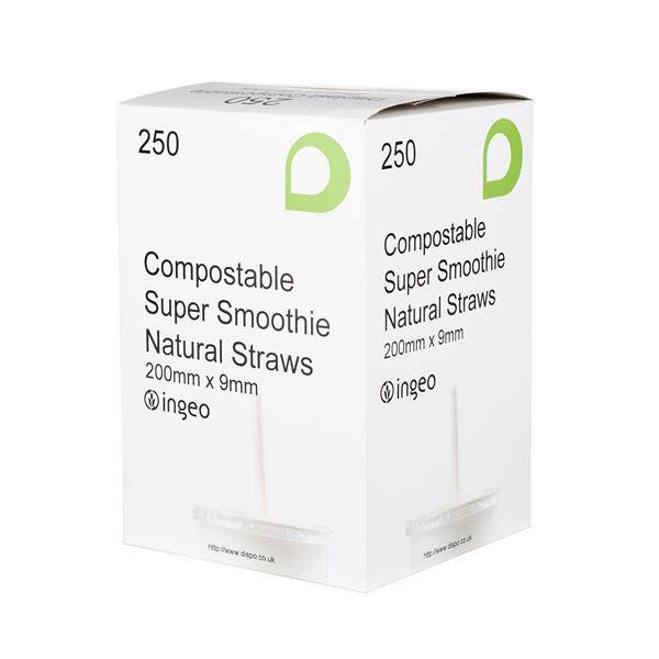 White 200mm x 9mm Smoothie Straws x 250 Compostable